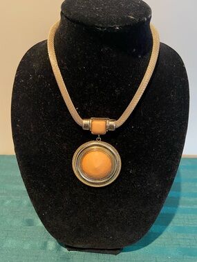 Gold-Tone Necklace with Peach Cabochon Pendant